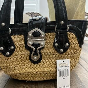 Michael Kors straw bag trimmed in black Patton leather